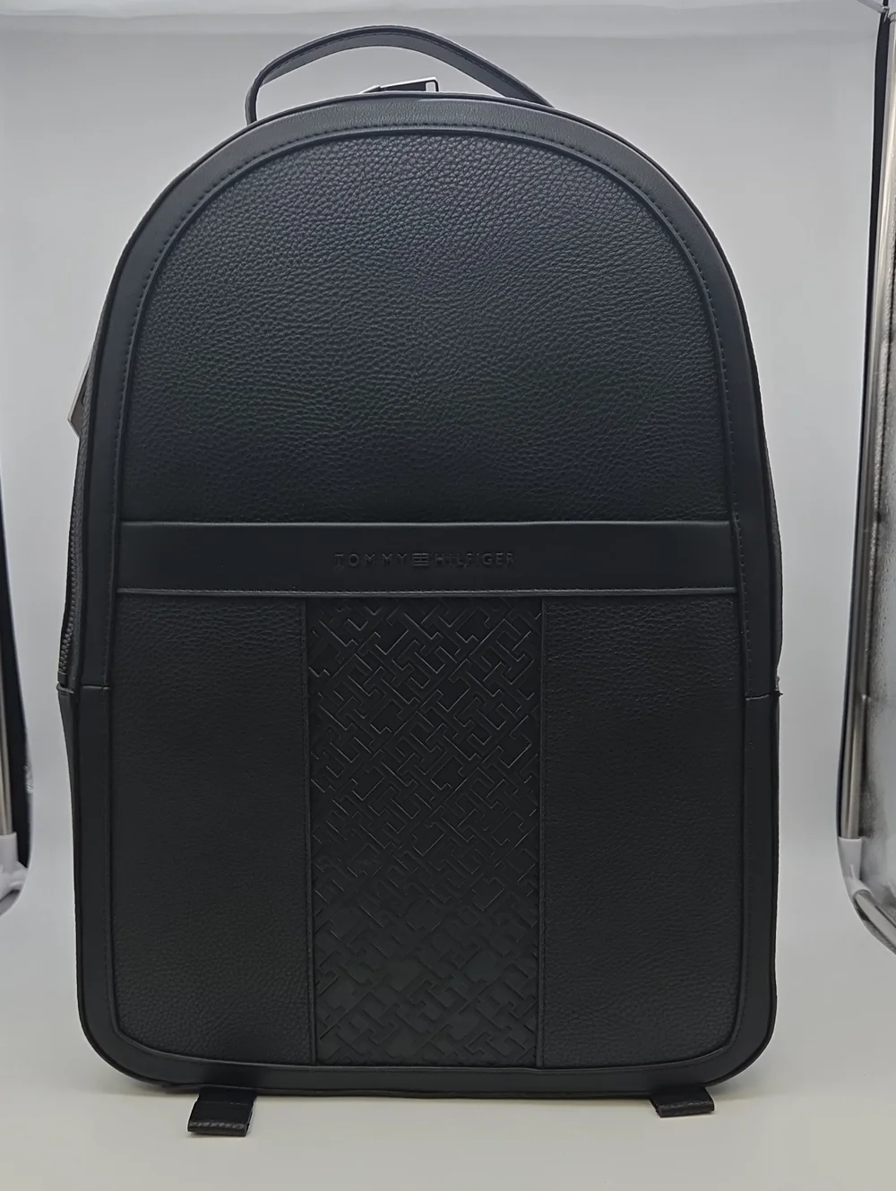 Tommy Hilfiger Black Textured Leather Backpack